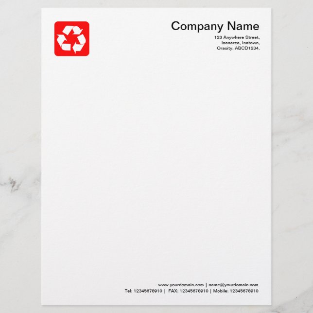 Recycling Symbol - Red Customised Letterhead (Front)