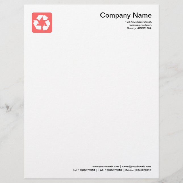 Recycling Symbol - Tropical Pink Letterhead Template (Front)