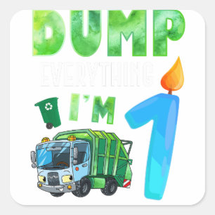Recycling Trash 1 Year Old Garbage Truck 1st Square Sticker