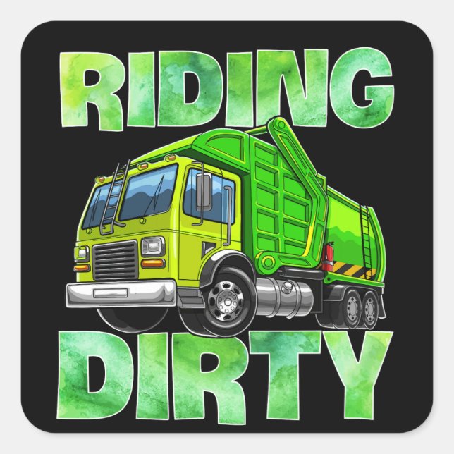 Recycling Trash Garbage Truck T Kids Men Riding Square Sticker (Front)
