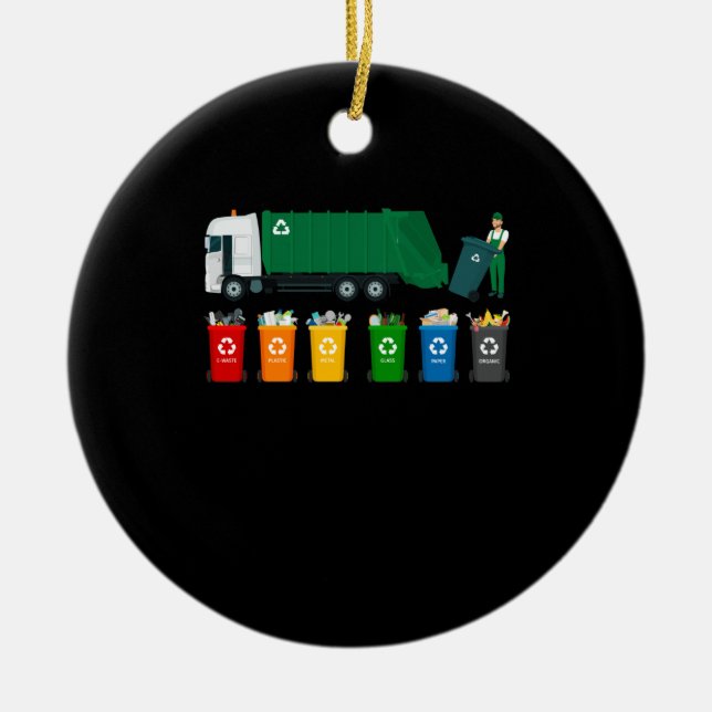 Recycling Trash Truck Ceramic Tree Decoration (Front)