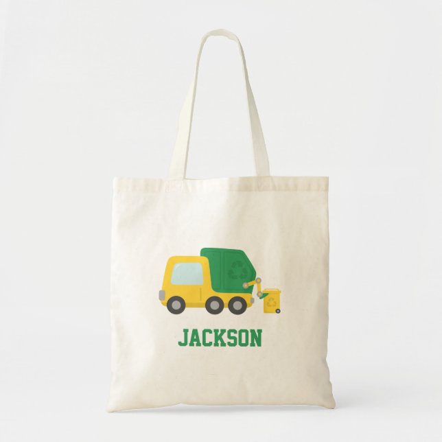 Recycling Yellow and Green Garbage Truck Tote Bag (Front)