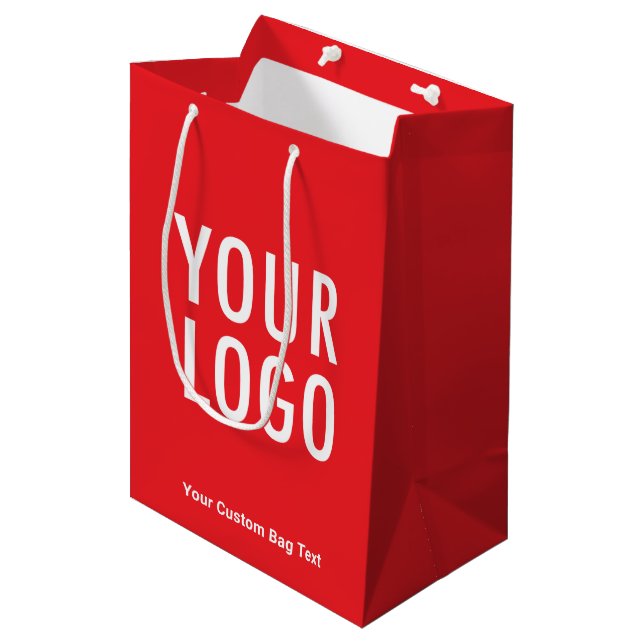 Red 10 inch Gift Bag Custom Company Logo Medium (Front Angled)