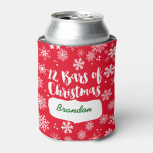 Red 12 Bars of Christmas and Snowflakes Can Cooler