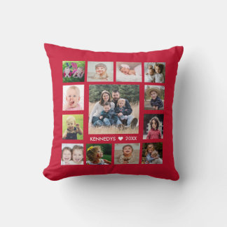 Red 13 Family Photo Collage Striped Personalised Cushion
