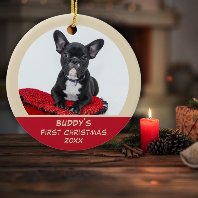 Red 1st Christmas Puppy Dog Pet Photo Ceramic Tree Decoration (Creator Uploaded)