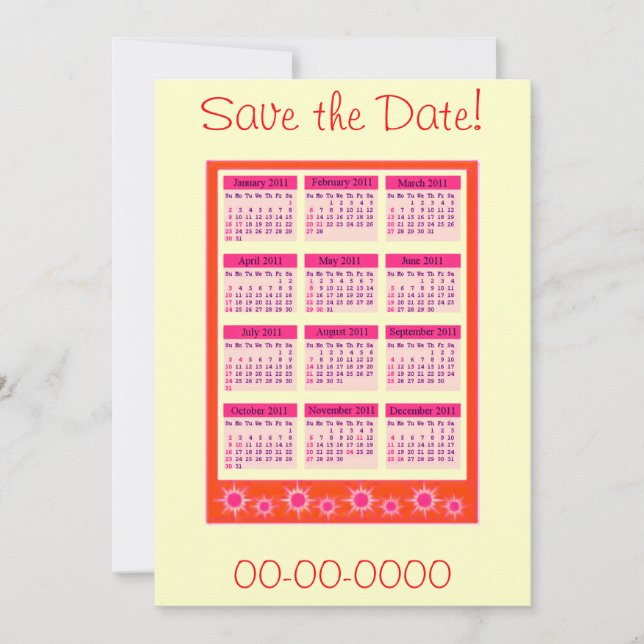 Red 2011 Year at a Glance Calendar Invitations (Front)