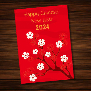 Red 2024 Blossom Dragon Chinese New Year Card