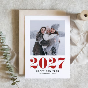 Red 2027 Retro Typography New Year Photo Holiday Card