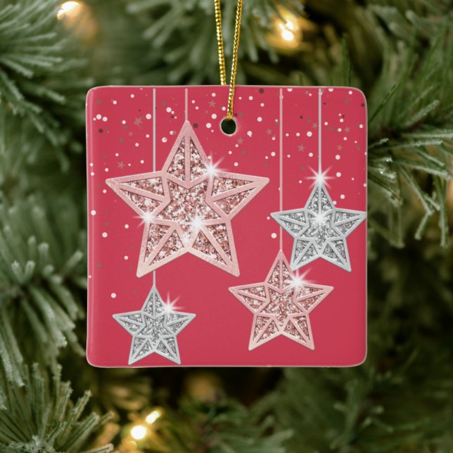 Red 2-sided Hanging Stars Tis Season To Sparkle Ceramic Ornament (Tree)