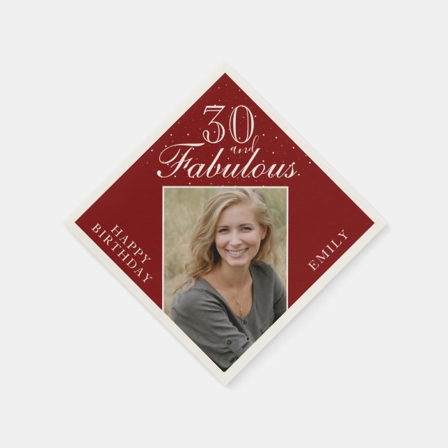 Red 30 and Fabulous Elegant Photo 30th Birthday Napkin (Corner)