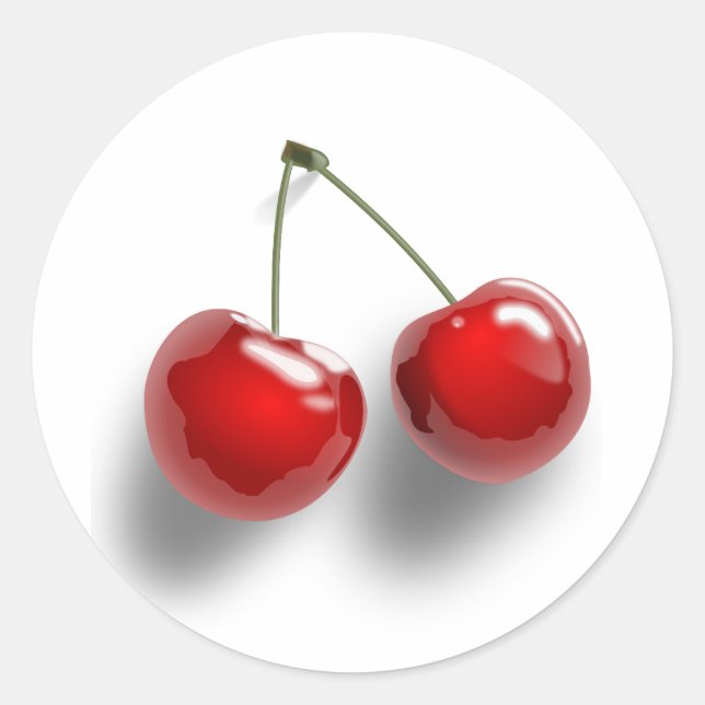 red-31484 red two food fruit cartoon cherries cher classic round sticker (Front)