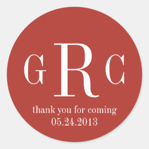 Red 3 initial monogram label tag wedding favour