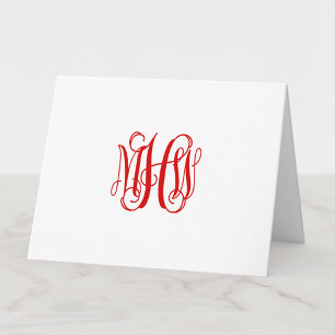 Red 3 Initial Vine Script Monogram DIY BG Thank You Card