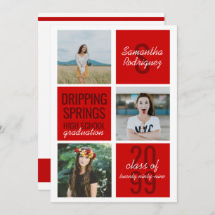 Red 3-Photo Fun Boxes Graduation Invitation