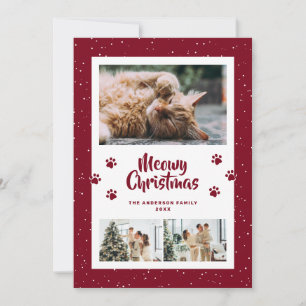 Red 3 Photo Snow Paws Meowy Christmas Card
