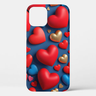 Red 3D Hearts Everyday Protection Grip Daily Use iPhone 12 Pro Case