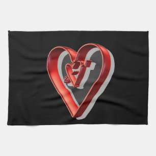 Red 3D Hearts Tea Towel