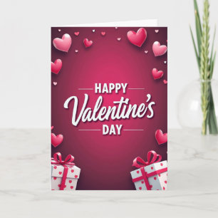 Red 3D Hearts Valentines Day Card