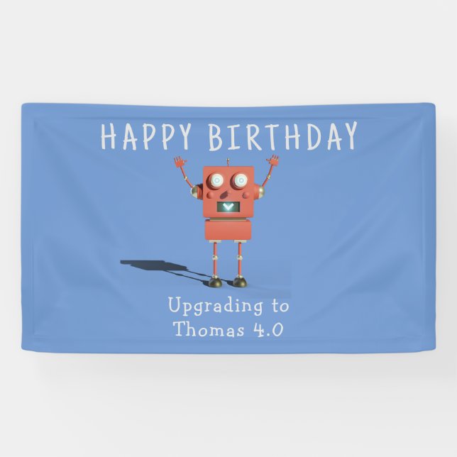 Red 3D robot kids birthday party Banner (Horizontal)