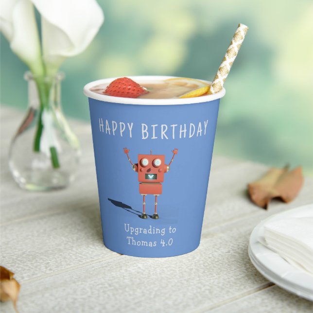 Red 3D robot kids birthday party Paper Cups (Insitu)