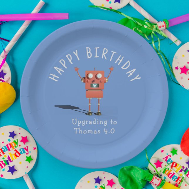 Red 3D robot kids birthday party Paper Plate (Creator Uploaded)