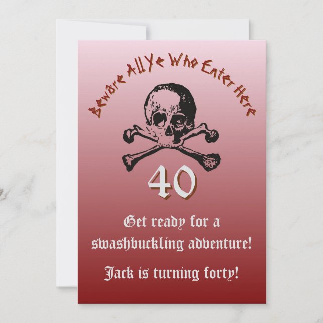 Red 40th Birthday Skull and Crossbones Pirate Ship Invitation (Front)