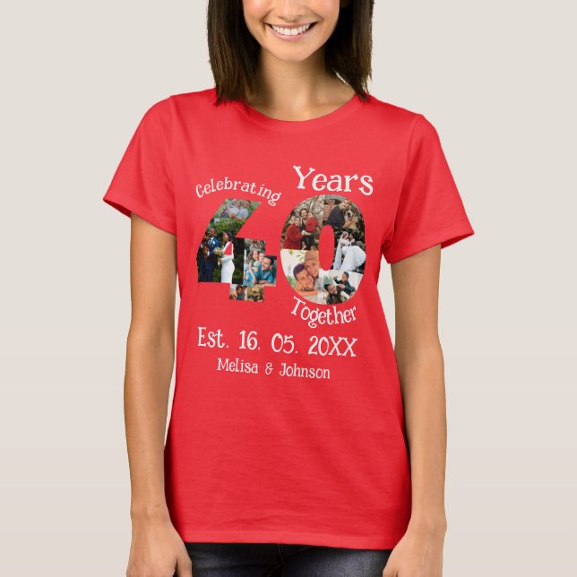 Red 40th Wedding Anniversary 11 Photo Collage T-Shirt (Front)