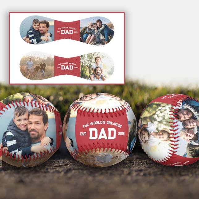 Red 4 Photos Varisty Font World's Greatest Dad Baseball (Creator Uploaded)