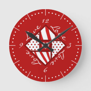 Red 4 Square Valentine's Day Round Clock