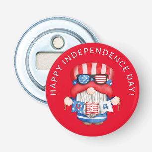Red 4th of July Gnome Independence Day Bottle Opener