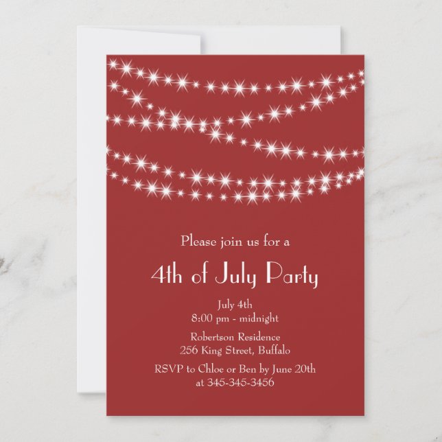 Red 4th of July Twinkle Lights Party Invitation (Front)