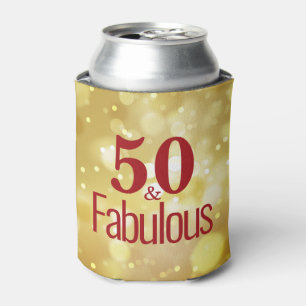 Red 50 & Fabulous Birthday Gold Foam Can Cooler