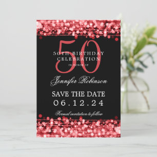 Red 50th Birthday Party Save Date w/ Details Invitation