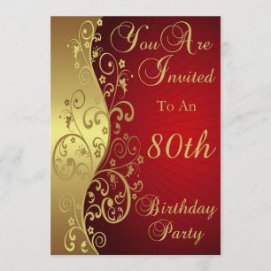 Red 80th Birthday Party Personalised Invitation