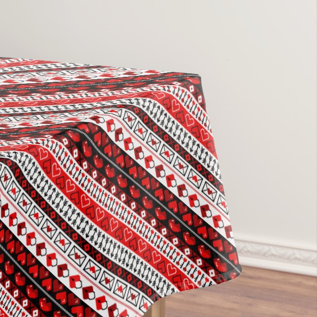 Red 8 Bit Love Hearts Tablecloth (In Situ)