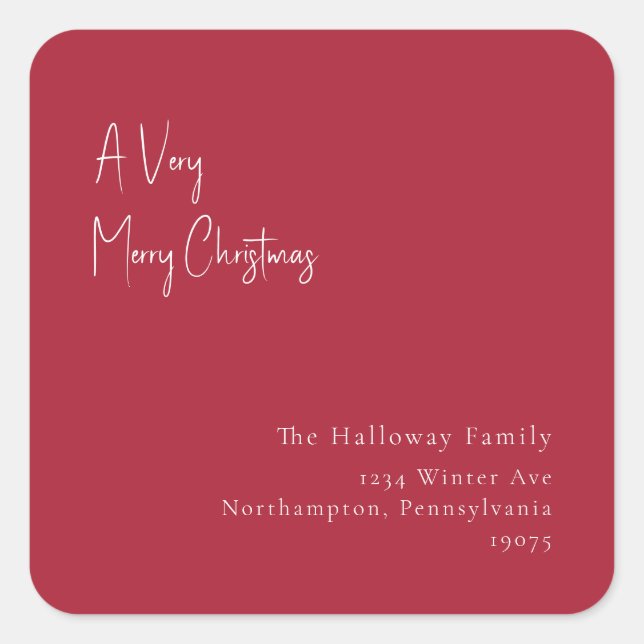 Red A Very Merry Christmas Square Envelope Seal (Front)