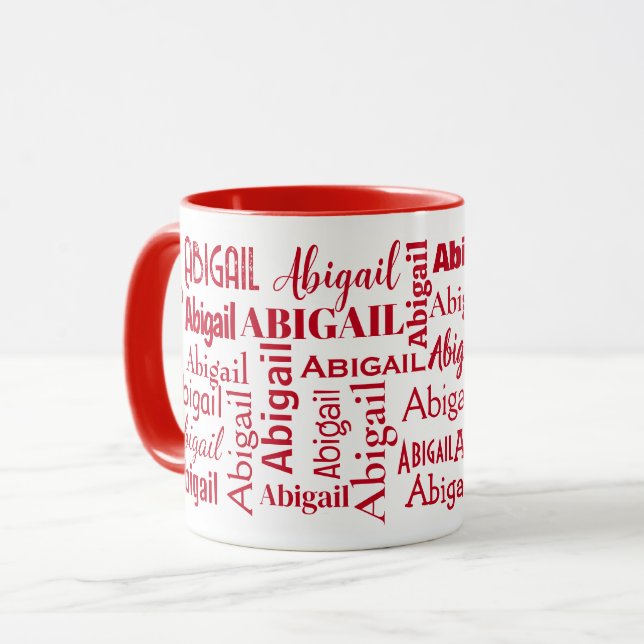 Red ABIGAIL Name On White Mug (Front Left)