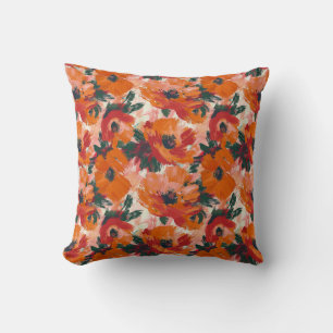 Red Absract Watercolor Poppies Cushion