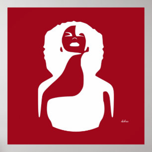 red abstract black Woman Looking Up Natural hair Poster