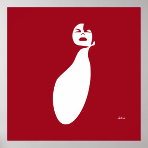 red abstract black Woman Looking Up Natural hair Poster