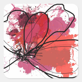 Red Abstract Brush Splash Flower .JPEG Square Sticker