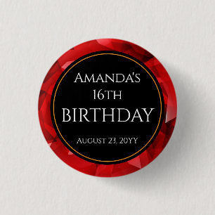 Red Abstract Crystal Design Birthday Custom Text 3 Cm Round Badge