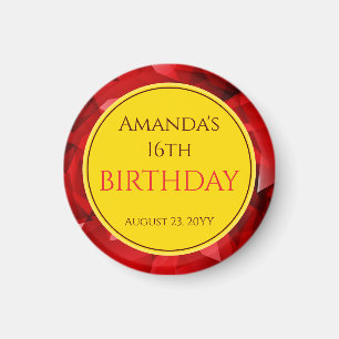 Red Abstract Crystal Design Birthday Custom Text Magnet