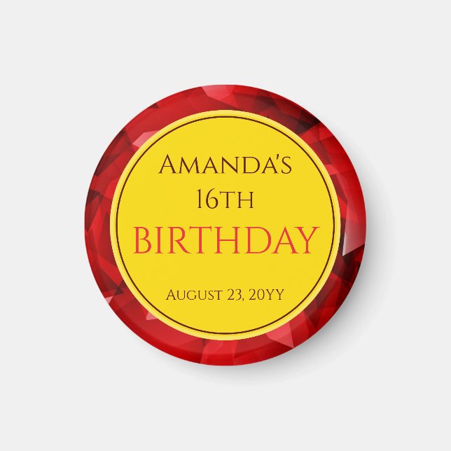Red Abstract Crystal Design Birthday Custom Text Magnet (Front)