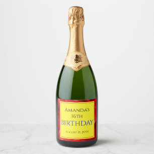 Red Abstract Crystal Design Birthday Custom Text Sparkling Wine Label