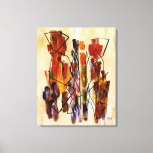 Red Abstract Ethnic Couple Beige Canvas Print