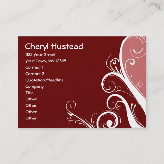 Red Abstract Floral Business Card (Front)