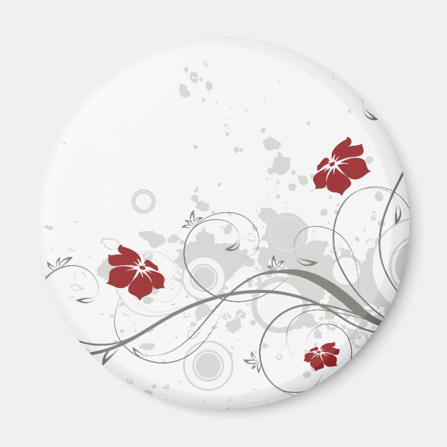 Red Abstract Floral Magnet (Front)