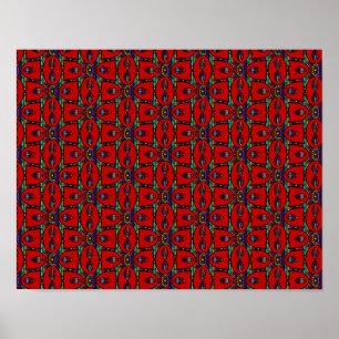 Red Abstract flowers floral Modern art Pattern   Poster